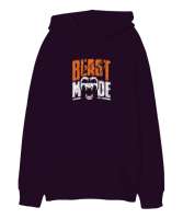 Canavar Modu - Beast - Monster - Sırt Baskılı Koyu Mor Oversize Unisex Kapüşonlu Sweatshirt - Thumbnail