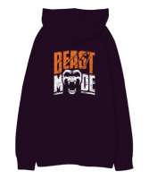 Canavar Modu - Beast - Monster - Sırt Baskılı Koyu Mor Oversize Unisex Kapüşonlu Sweatshirt - Thumbnail