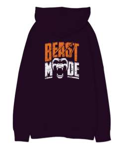 Canavar Modu - Beast - Monster - Sırt Baskılı Koyu Mor Oversize Unisex Kapüşonlu Sweatshirt