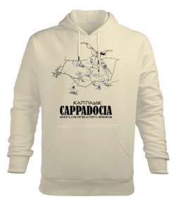 Cappadocia Krem Erkek Kapüşonlu Hoodie Sweatshirt