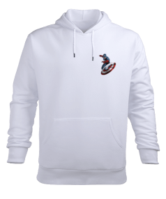 Captain America Baskılı Erkek Kapüşonlu Hoodie Sweatshirt