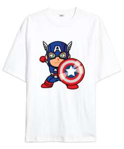 Captain America Beyaz Oversize Unisex Tişört