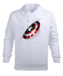 Captain America Shield Struck Kalkan Darbesi Avengers Classic Beyaz Erkek Kapüşonlu Hoodie Sweatshirt