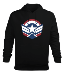 Captain America Stripes The Falcon and the Winter Soldier Siyah Erkek Kapüşonlu Hoodie Sweatshirt