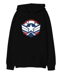 Captain America Stripes The Falcon and the Winter Soldier Siyah Oversize Unisex Kapüşonlu Sweatshirt