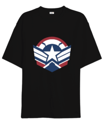 Captain America Stripes The Falcon and the Winter Soldier Siyah Oversize Unisex Tişört