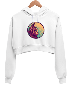 Cat Kadın Crop Hoodie Kapüşonlu Sweatshirt