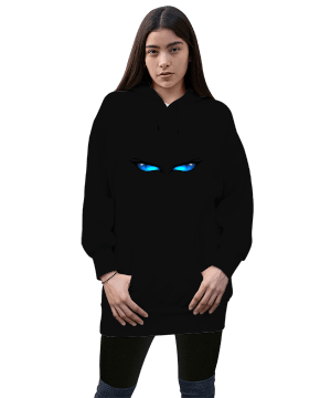 Cat Kadın Uzun Hoodie Kapüşonlu Sweatshirt