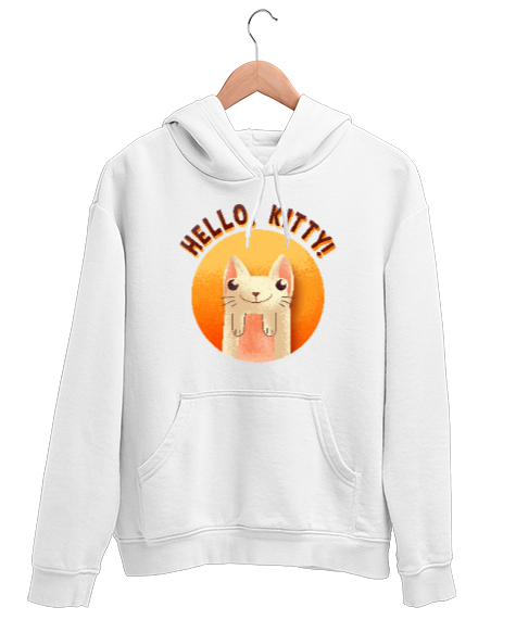 Tisho - Cat - Kedi - Hello Kitty Beyaz Unisex Kapşonlu Sweatshirt