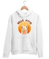 Cat - Kedi - Hello Kitty Beyaz Unisex Kapşonlu Sweatshirt - Thumbnail