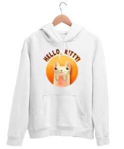 Cat - Kedi - Hello Kitty Beyaz Unisex Kapşonlu Sweatshirt