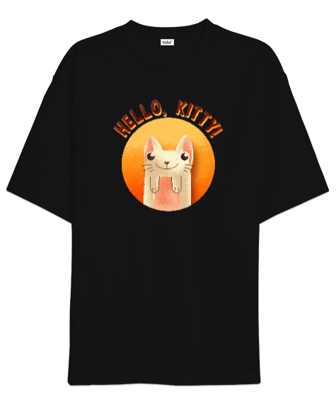 Tisho - Cat - Kedi - Hello Kitty Siyah Oversize Unisex Tişört