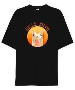 Cat - Kedi - Hello Kitty Siyah Oversize Unisex Tişört