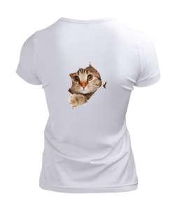 Cat Lover T-short Beyaz Kadın V Yaka Tişört