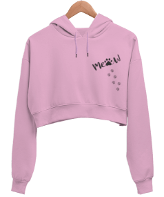 Cat Meow Kadın Crop Hoodie Kapüşonlu Sweatshirt