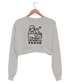 Cat Mom and proud Kadın Crop Sweatshirt