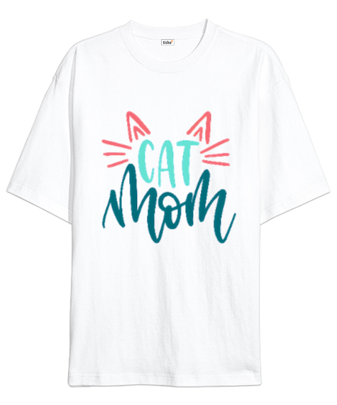 Cat Mom Beyaz Oversize Unisex Tişört