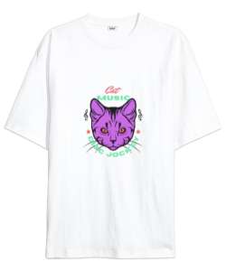 Cat Music Beyaz Oversize Unisex Tişört