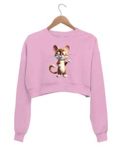 CAT Pembe Kadın Crop Sweatshirt