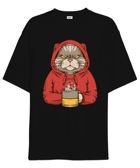 Tisho - Cat Siyah Oversize Unisex Tişört