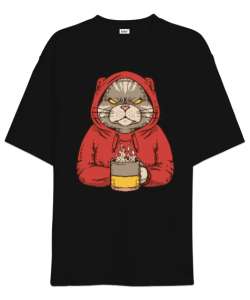 Cat Siyah Oversize Unisex Tişört