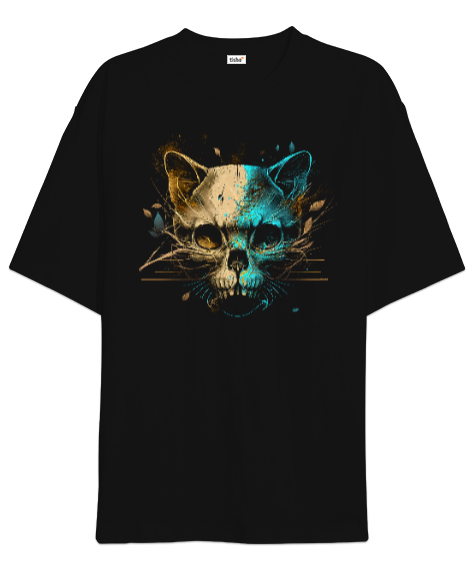 Cat Skull Siyah Oversize Unisex Tişört