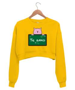 Cat Te Amo - Teamo Kedi Sarı Kadın Crop Sweatshirt