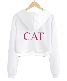 CAT YAZILI KADIN BEYAZ SWEATSHİRT Kadın Crop Hoodie Kapüşonlu Sweatshirt