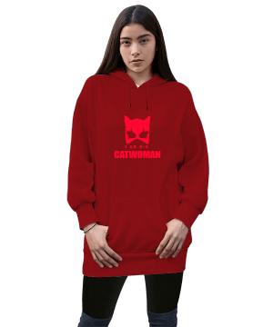 Catwoman Kadın Uzun Hoodie Kapüşonlu Sweatshirt