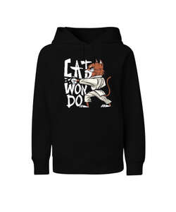 Catwondo Siyah Çocuk Unisex Hoodie Kapüşonlu