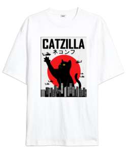 Catzilla II Beyaz Oversize Unisex Tişört