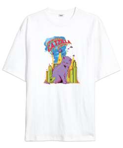 Catzilla - Kedi - V3 Beyaz Oversize Unisex Tişört