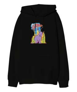 Catzilla - Kedi - V3 Siyah Oversize Unisex Kapüşonlu Sweatshirt