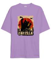 Catzilla - Kedi - V4 Lila Oversize Unisex Tişört - Thumbnail