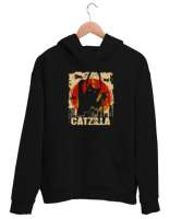 Catzilla - Kedi - V4 Siyah Unisex Kapşonlu Sweatshirt - Thumbnail