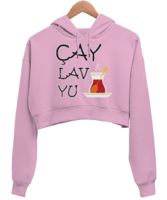 Çay lav yu tasarım Kadın Crop Hoodie Kapüşonlu Sweatshirt