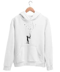 Caz Müzik ve Notalar- Jaz Beyaz Unisex Kapşonlu Sweatshirt