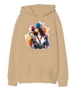 Cazz Yap Camel Oversize Unisex Kapüşonlu Sweatshirt