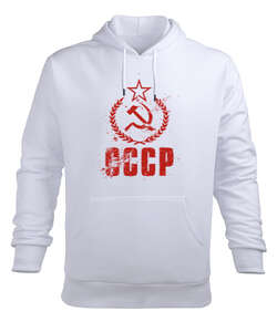 CCCP Red Vintage Flag Beyaz Erkek Kapüşonlu Hoodie Sweatshirt