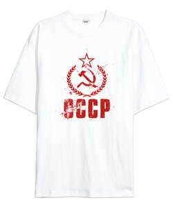 CCCP Red Vintage Flag Beyaz Oversize Unisex Tişört