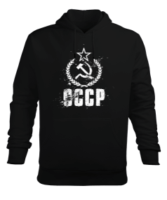 CCCP Retro Baskılı Siyah Erkek Kapüşonlu Hoodie Sweatshirt