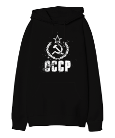 CCCP Retro Baskılı Siyah Oversize Unisex Kapüşonlu Sweatshirt