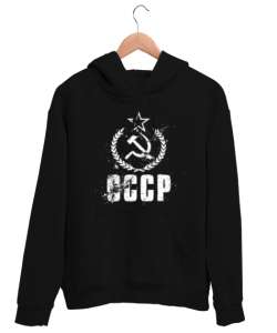 CCCP Retro Sovyetler Birliği Baskılı Siyah Unisex Kapşonlu Sweatshirt