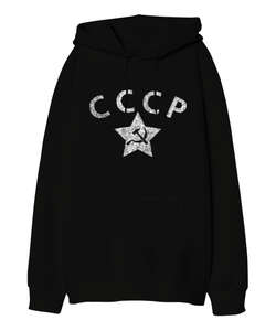 CCCP Vintage Russia Soviet Police Siyah Oversize Unisex Kapüşonlu Sweatshirt