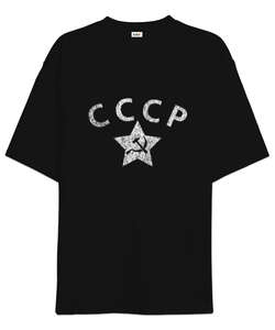 CCCP Vintage Russia Soviet Police Siyah Oversize Unisex Tişört