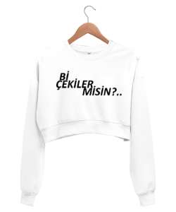 ÇEKİLİRMİSİN Beyaz Kadın Crop Sweatshirt