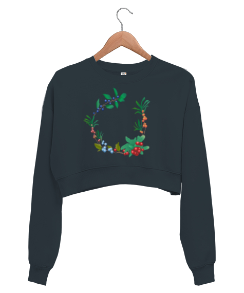 Tisho - Çelenk Füme Kadın Crop Sweatshirt