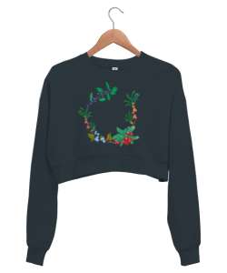 Çelenk Füme Kadın Crop Sweatshirt