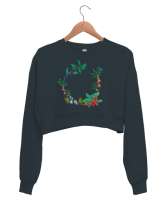 Çelenk Füme Kadın Crop Sweatshirt - Thumbnail