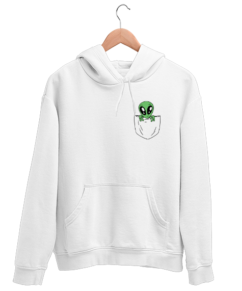 Tisho - Cepteki Sevimli Uzaylı Yaratık Beyaz Unisex Kapşonlu Sweatshirt